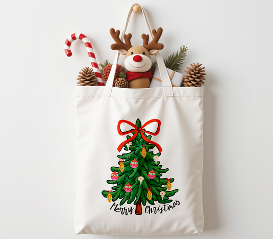 Merry Christmas Cotton Canvas Tote Bag – Festive Farmhouse Favorite