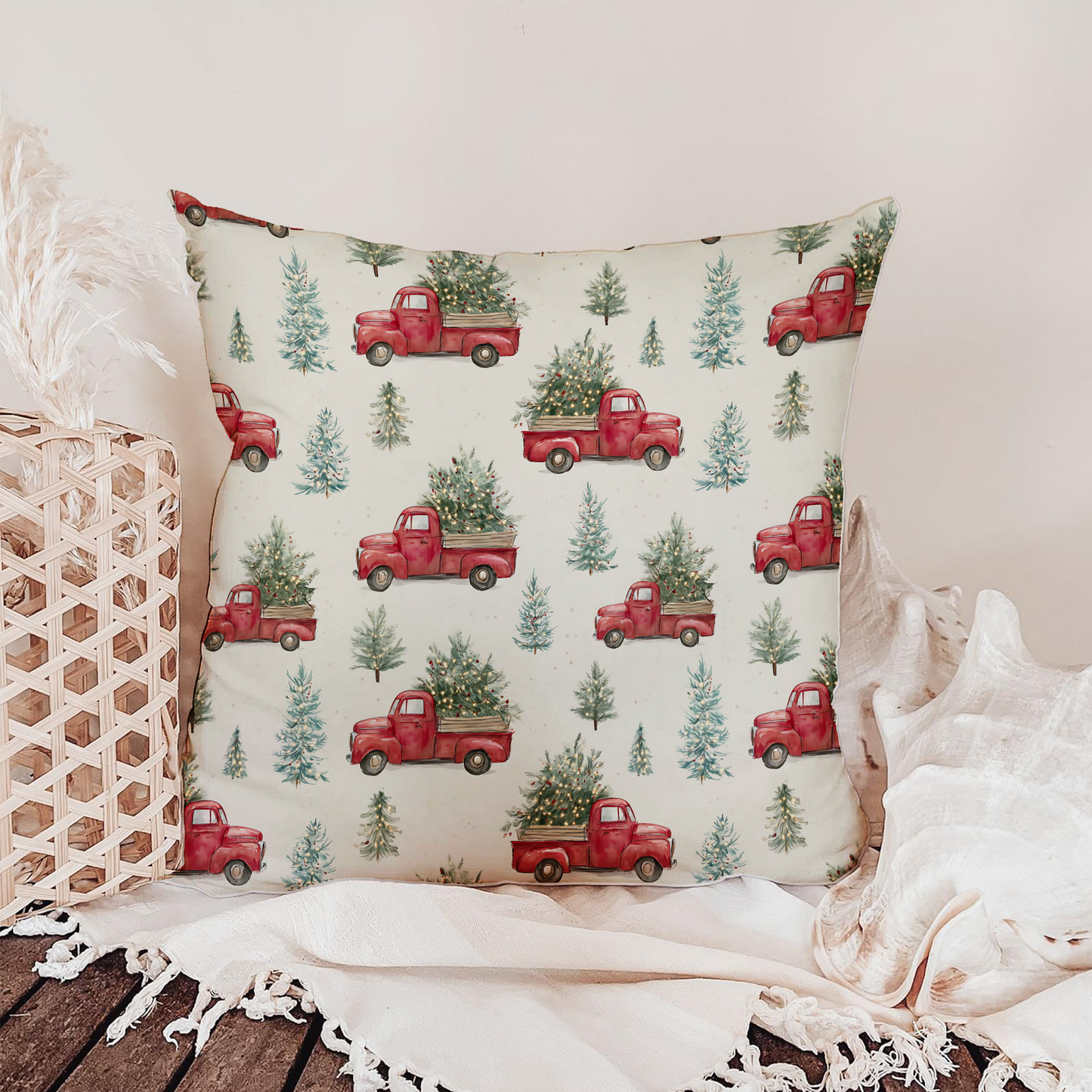 🎄 Festive Red Truck Christmas Throw Pillow 🎁
