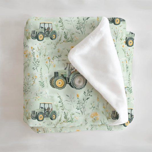 Cozy Tractor Print Plush Velveteen Blanket