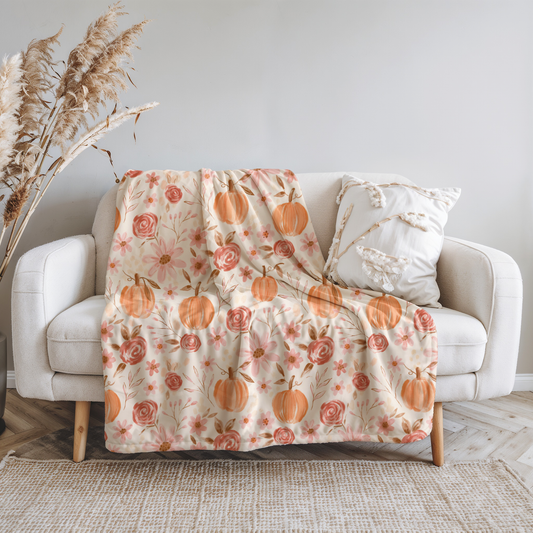 Pumpkin Floral Velveteen Microfiber Blanket