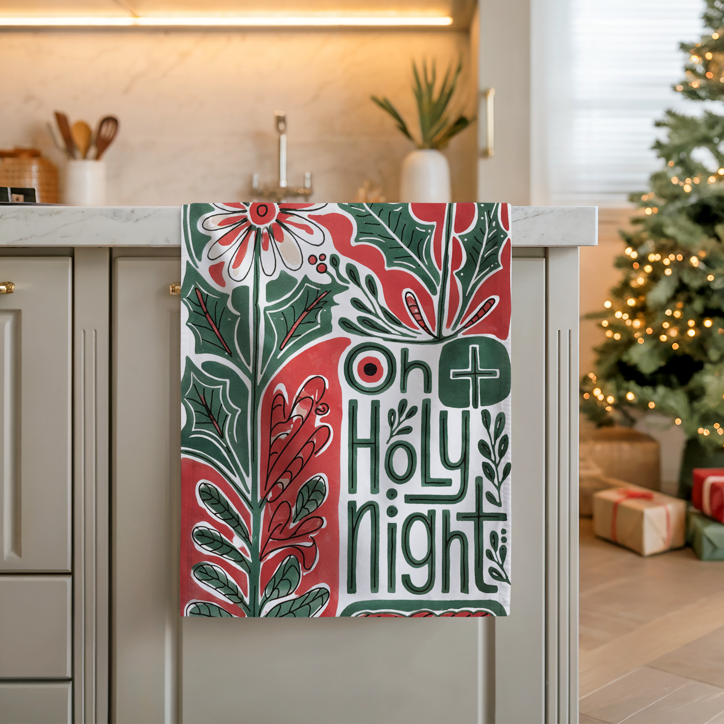 Festive Holiday Tea Towel – “Oh Holy Night”