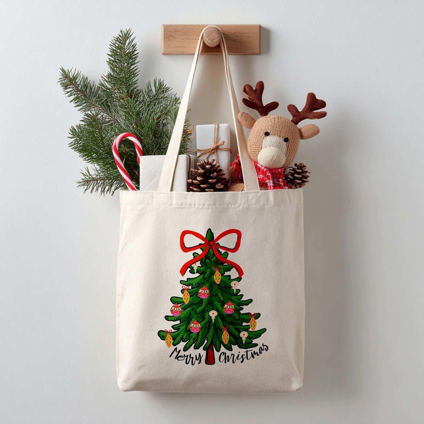 Merry Christmas Cotton Canvas Tote Bag – Festive Farmhouse Favorite