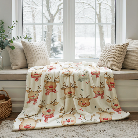 Cozy Cute Reindeer Velveteen Blanket – Perfect Holiday Throw