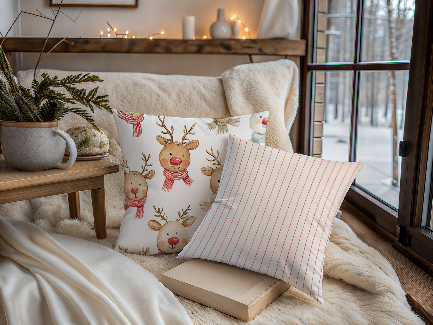 Cozy Cute Reindeer Throw Pillow Cover