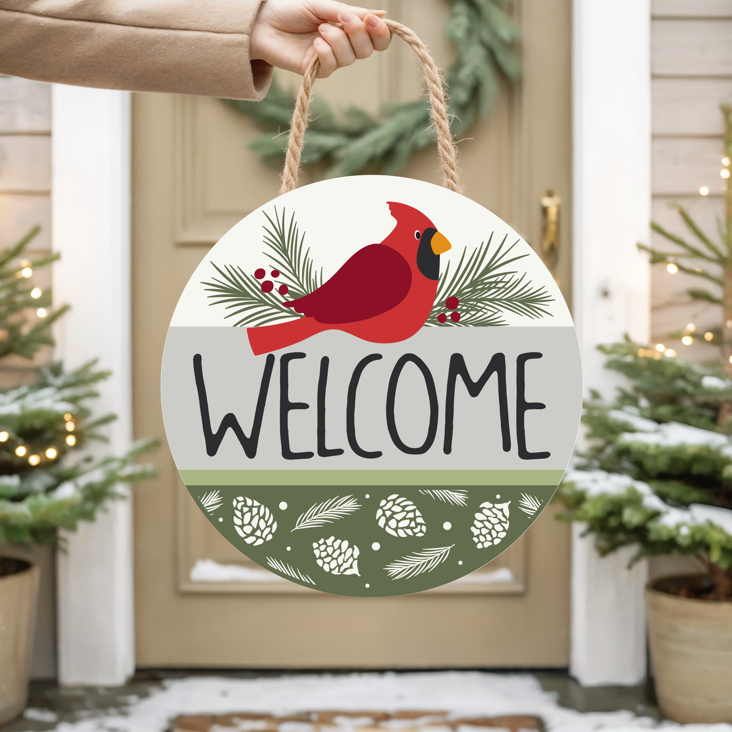 Festive 12x12 Welcome Cardinal Wood Sign | Christmas Front Door Decor | Jumbo’s Pumpkin Patch