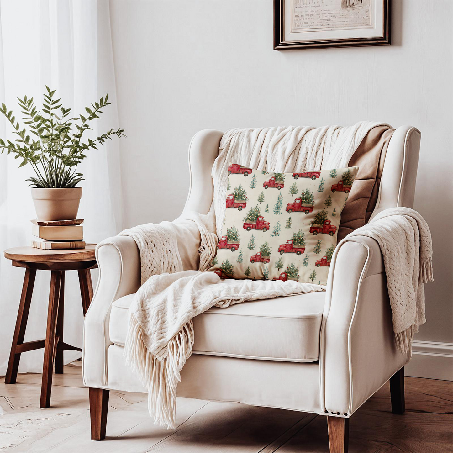 🎄 Festive Red Truck Christmas Throw Pillow 🎁