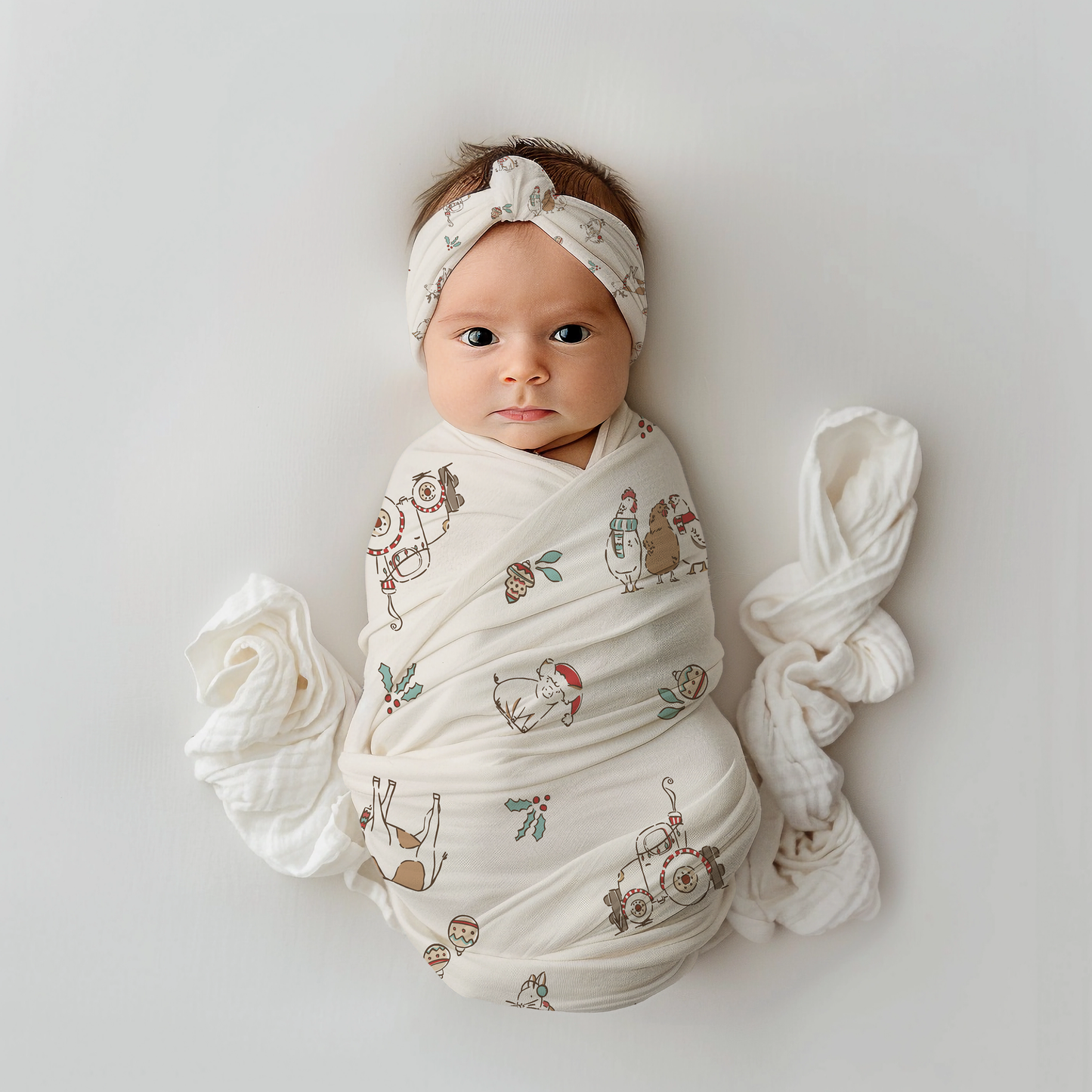 Christmas on the Farm Baby Swaddle Blanket – Festive Farmhouse Comfort for Your Little One