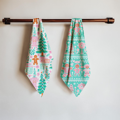 Preppy Gingerbread Man Christmas Tea Towel