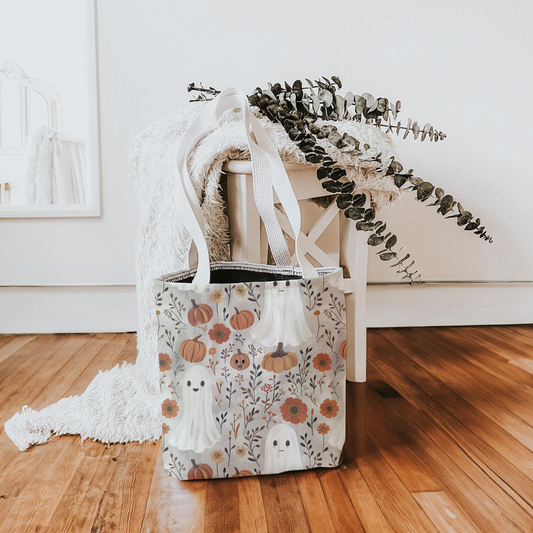 Spooky Cute Halloween Tote Bag – Ghost & Pumpkin All-Over Print
