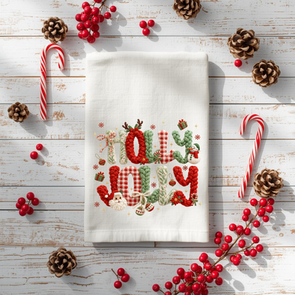 Festive Holiday Tea Towel – “Holly Jolly”