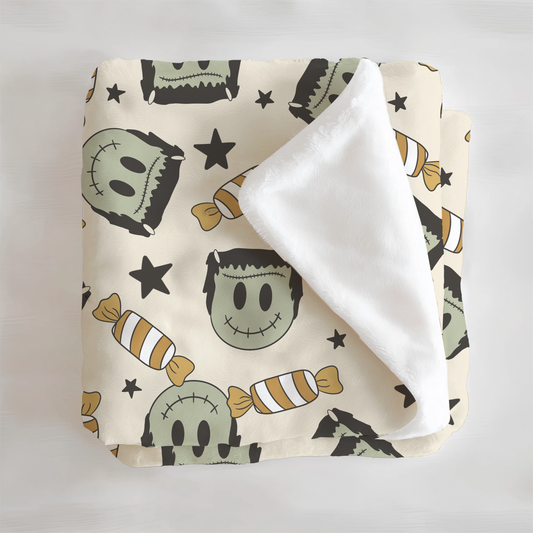 Spooky Cute Frankenstein Blanket – Velveteen Plush Baby & Toddler Throw