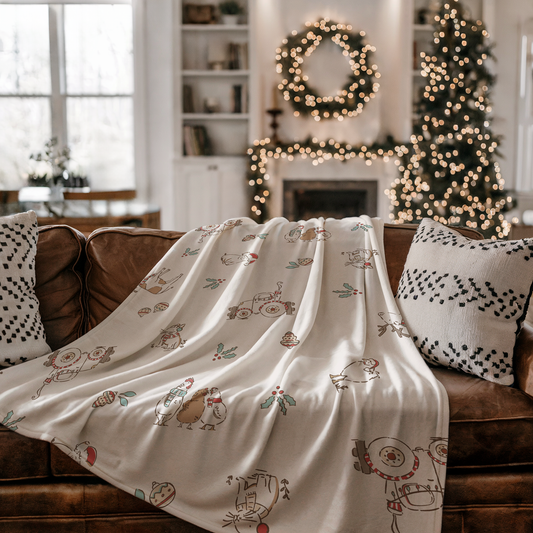 Christmas on the Farm Velveteen Plush Blanket - Cozy Holiday Snuggle Throw
