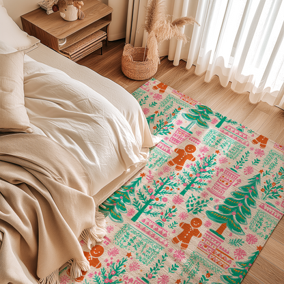 Bright Pastel Christmas Tree Rug | Festive Holiday Accent Rug