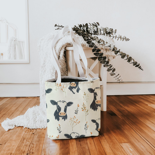 Farmhouse Cow Tote Bag | Rustic Country Market Tote | Reusable Eco-Friendly Bag