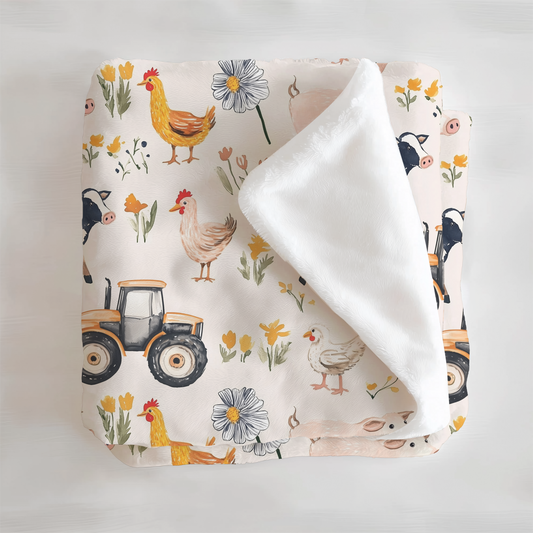 Farm Baby Blanket | Cozy Fleece Blanket with Farm Animals | Toddler & Nursery Bedding