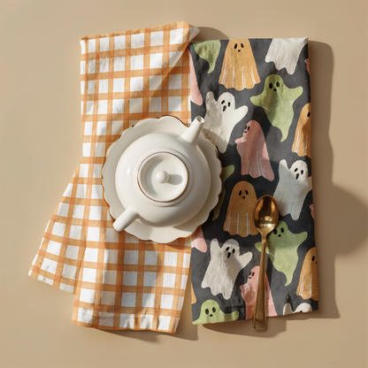 Ghost Tea Towel | Farmhouse Halloween Kitchen Décor | Spooky Cotton Dish Towel