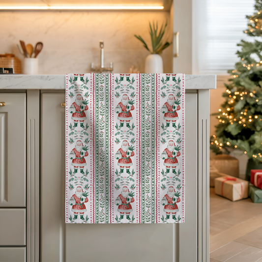 Santa’s Vintage Kitchen Cheer Tea Towel – Farmhouse Holiday Vibes
