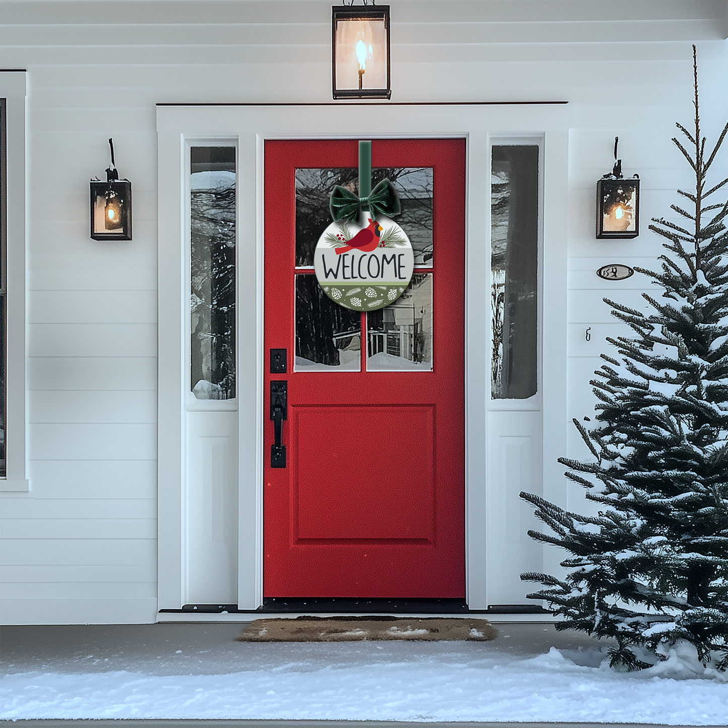 Festive 12x12 Welcome Cardinal Wood Sign | Christmas Front Door Decor | Jumbo’s Pumpkin Patch