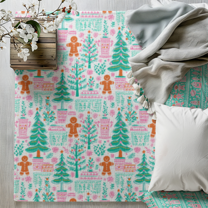 Bright Pastel Christmas Tree Rug | Festive Holiday Accent Rug