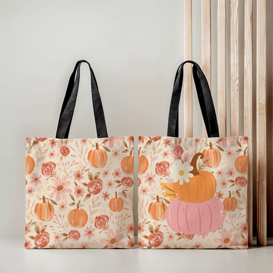 Pumpkin Floral Tote Bag | Fall Market Bag | Rustic Autumn Reusable Tote