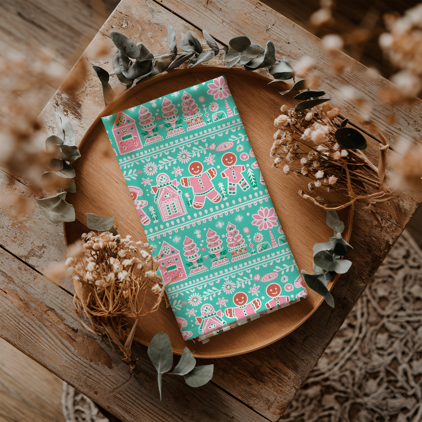 Preppy Gingerbread Man Christmas Tea Towel