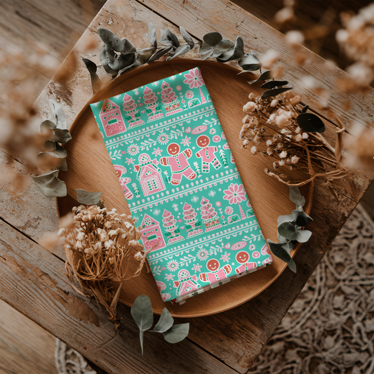 Preppy Gingerbread Man Christmas Tea Towel