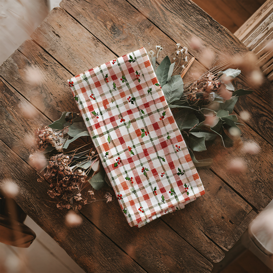 Plaid Holly Christmas Tea Towel | Festive Farmhouse Style