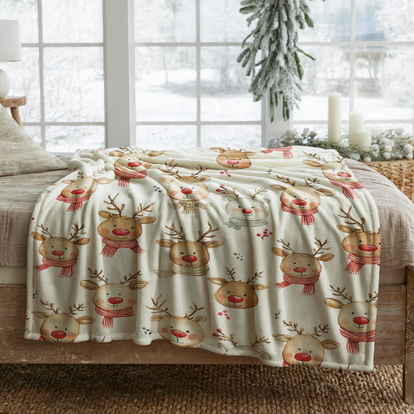 Cozy Cute Reindeer Velveteen Blanket – Perfect Holiday Throw