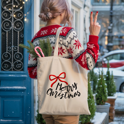 Merry Christmas Cotton Canvas Tote Bag – Festive Farmhouse Favorite