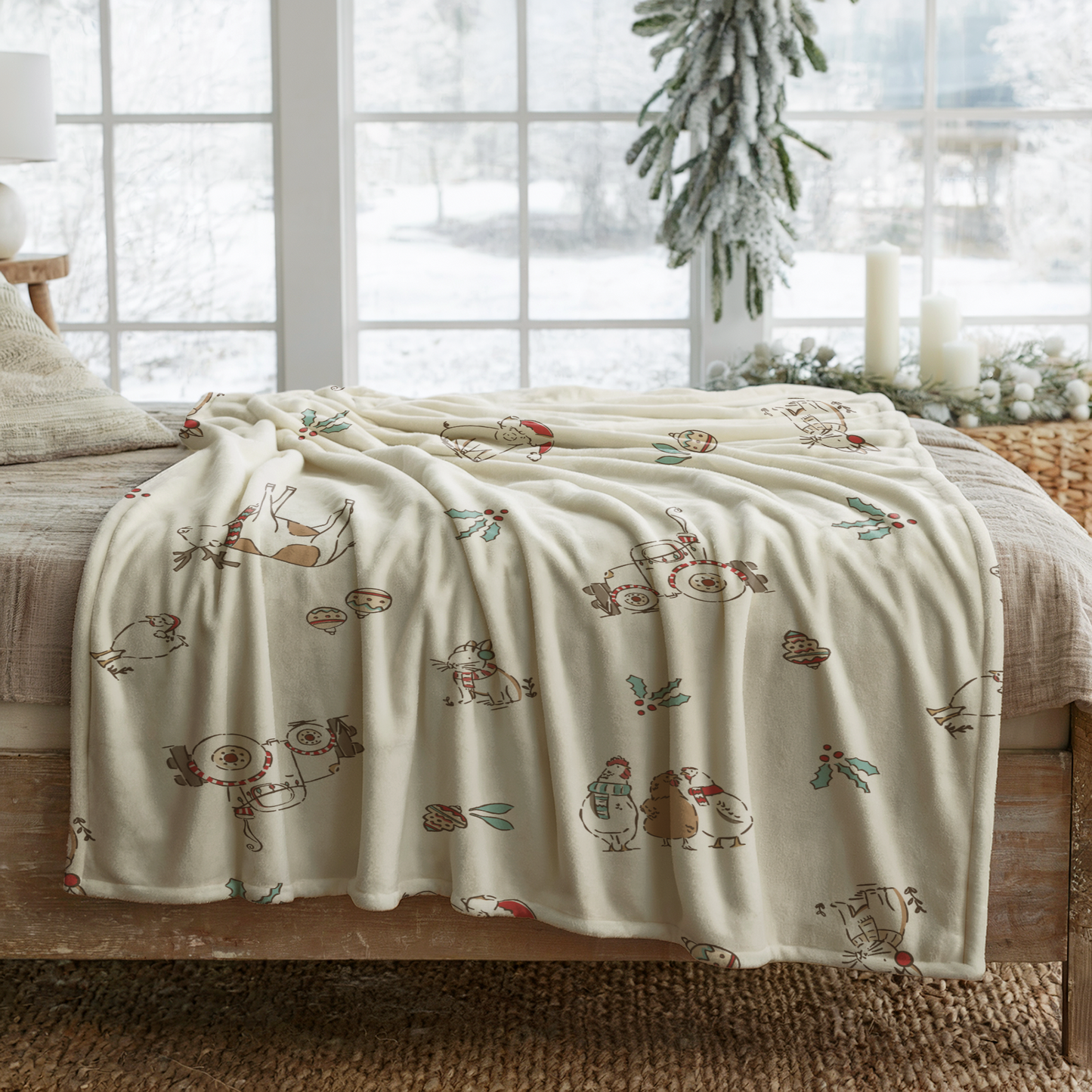 Christmas on the Farm Velveteen Plush Blanket - Cozy Holiday Snuggle Throw
