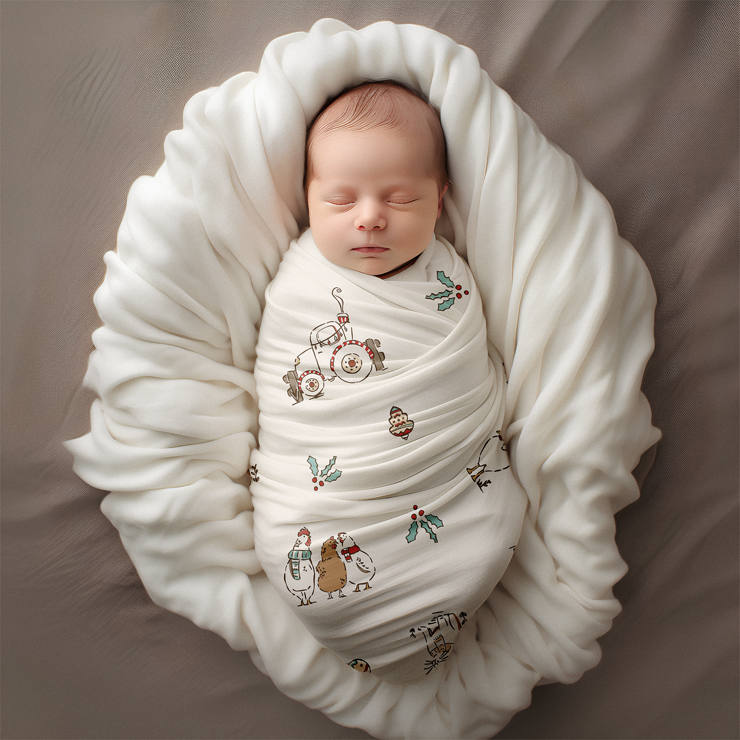 Christmas on the Farm Baby Swaddle Blanket – Festive Farmhouse Comfort for Your Little One