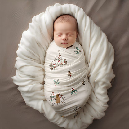 Christmas on the Farm Baby Swaddle Blanket – Festive Farmhouse Comfort for Your Little One