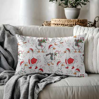 Festive Goose Holiday Lumbar Pillow – Farmhouse Christmas Accent Cushion