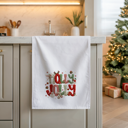 Festive Holiday Tea Towel – “Holly Jolly”
