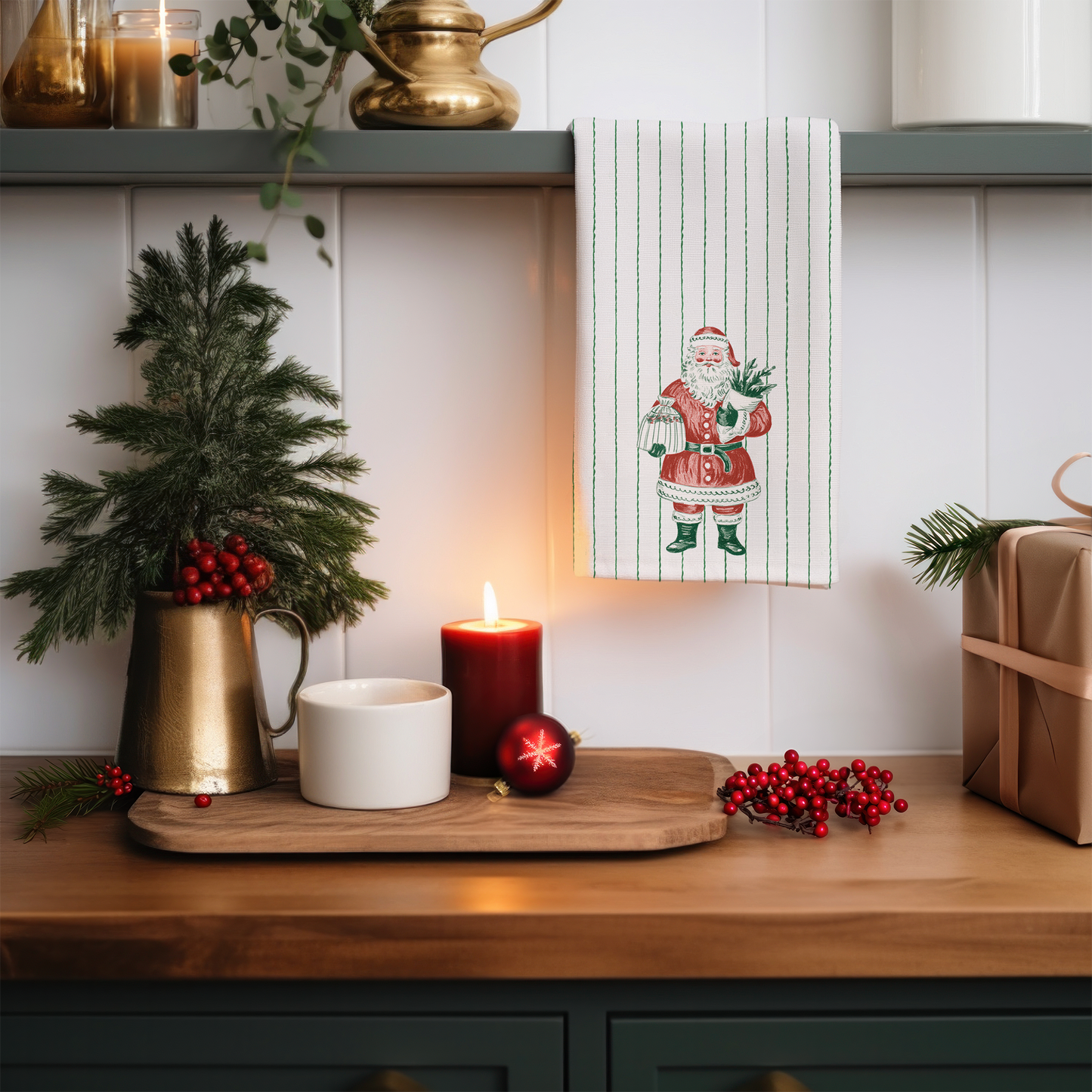 Christmas Santa Tea Towels - Festive Cotton Kitchen Decor