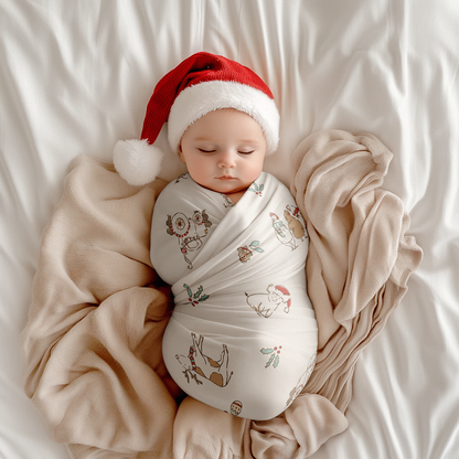 Christmas on the Farm Baby Swaddle Blanket – Festive Farmhouse Comfort for Your Little One
