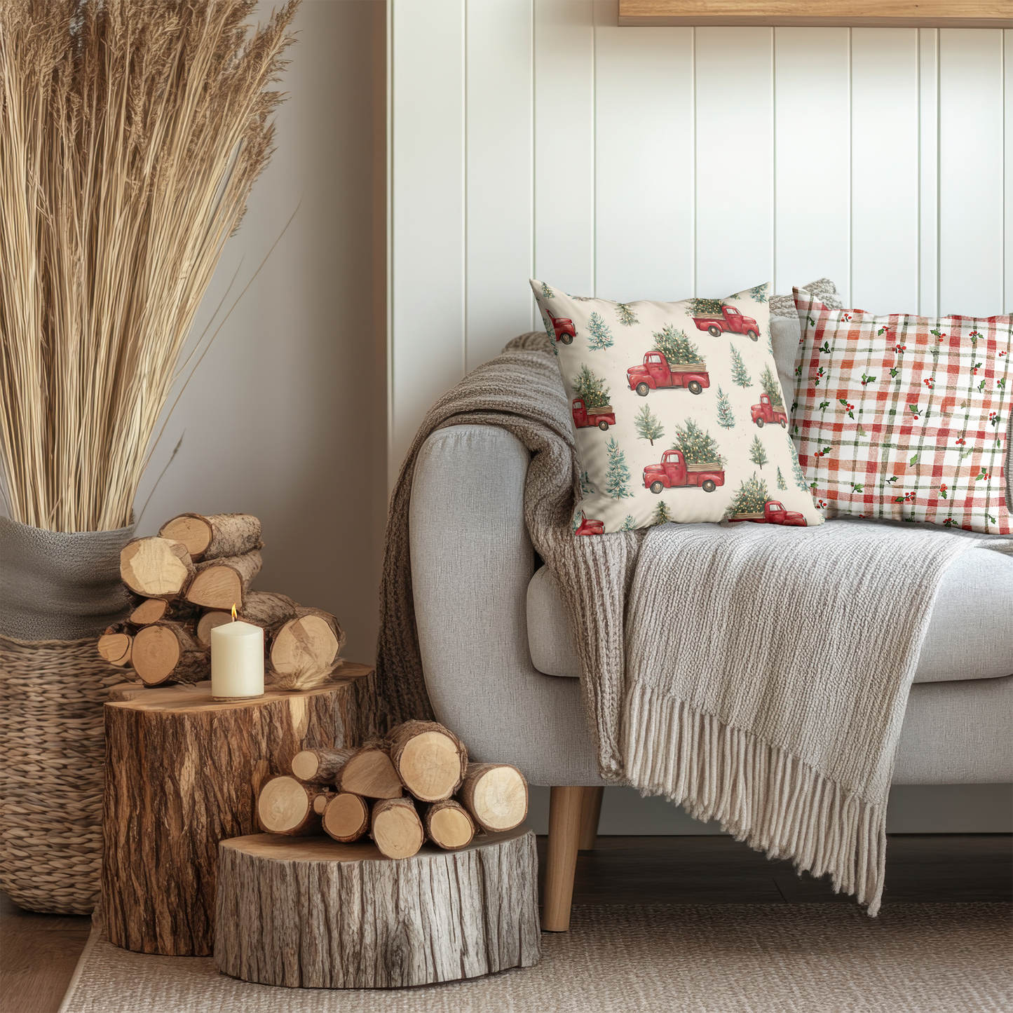 🎄 Festive Red Truck Christmas Throw Pillow 🎁