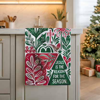 Festive Cotton Tea Towel – “Jesus is the Reason for the Season”