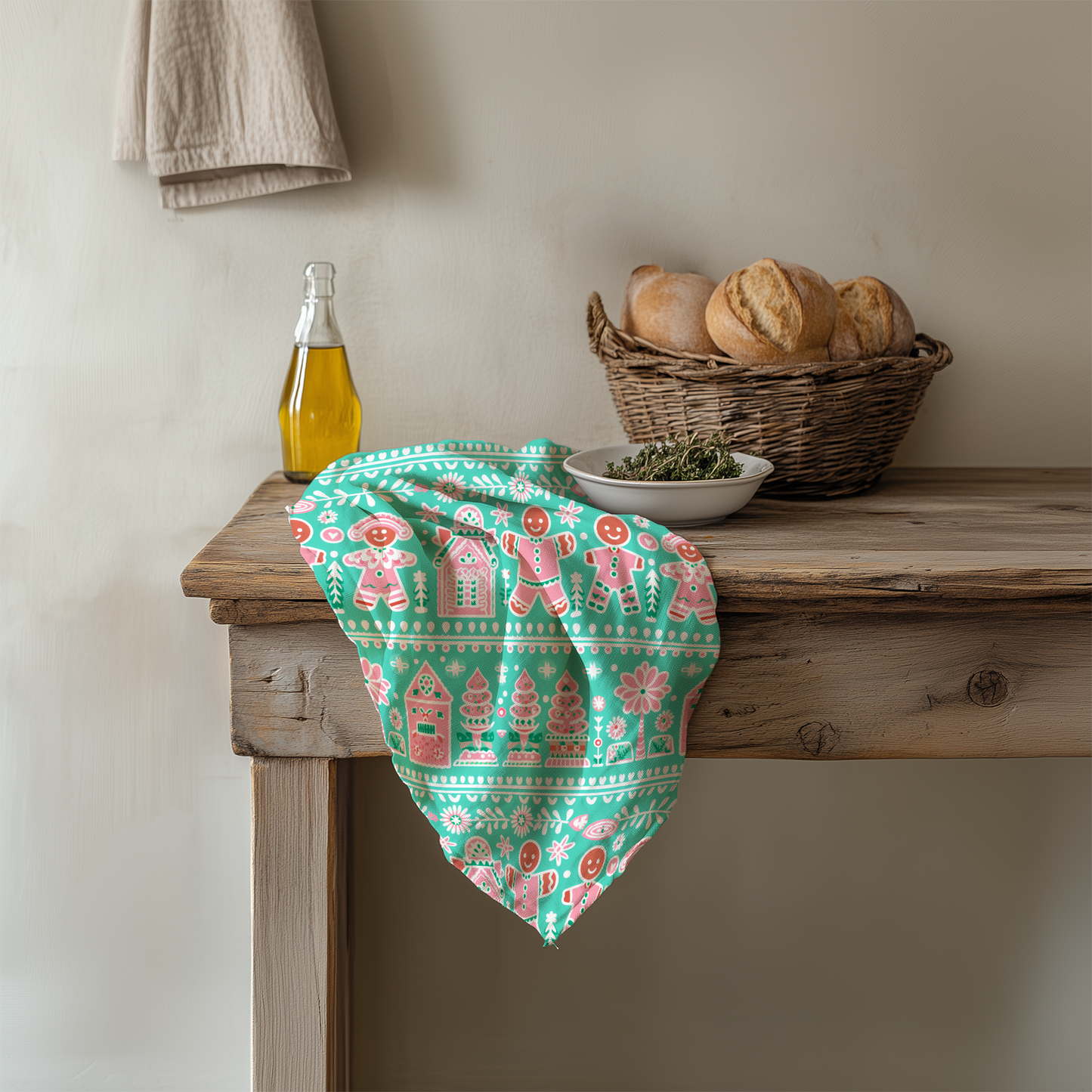 Preppy Gingerbread Man Christmas Tea Towel