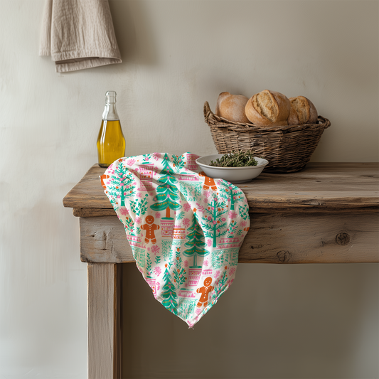Preppy Gingerbread Man Christmas Tea Towel