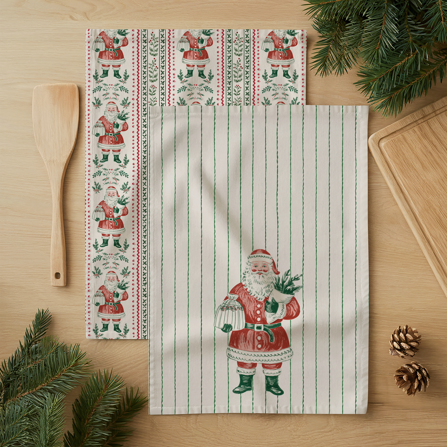 Christmas Santa Tea Towels - Festive Cotton Kitchen Decor