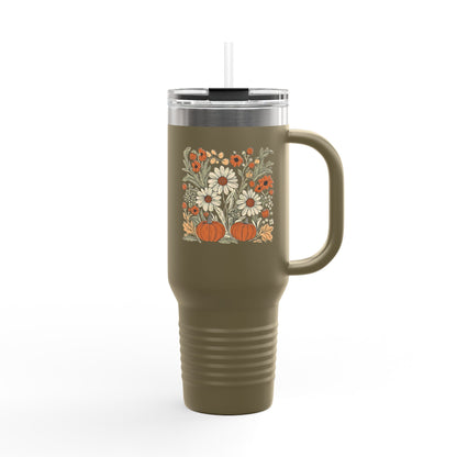 Fall Floral Insulated Travel Mug, 40oz - Eco-Friendly Cup, Autumn Decor, Perfect for Coffee Lovers, Seasonal Gift