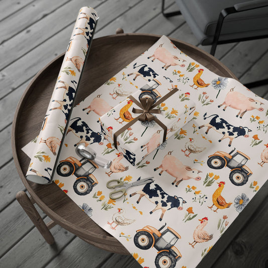Farm Animal Wrapping Paper – Tractor & Barnyard Gift Wrap for Kids & Families