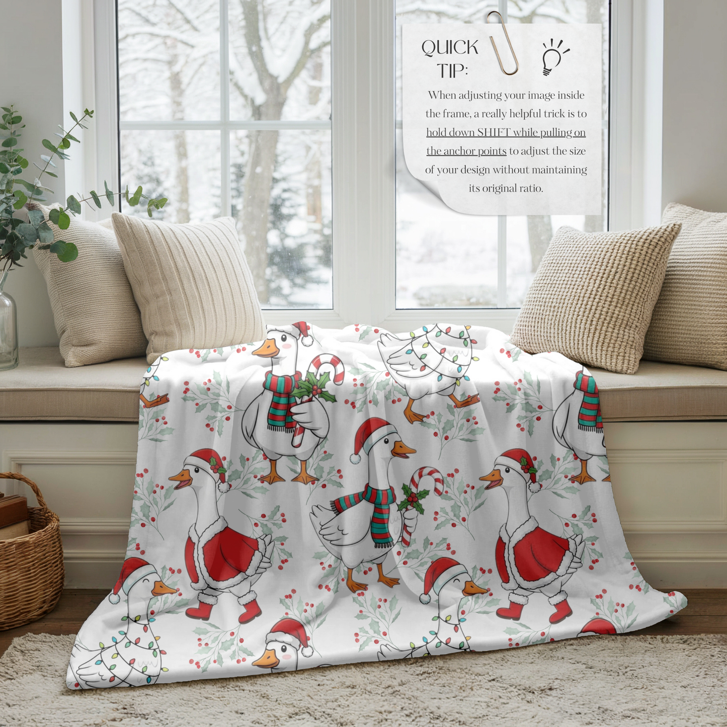 Festive Christmas Goose Velveteen Plush Blanket – Cozy Holiday Throw for Farmhouse Fun