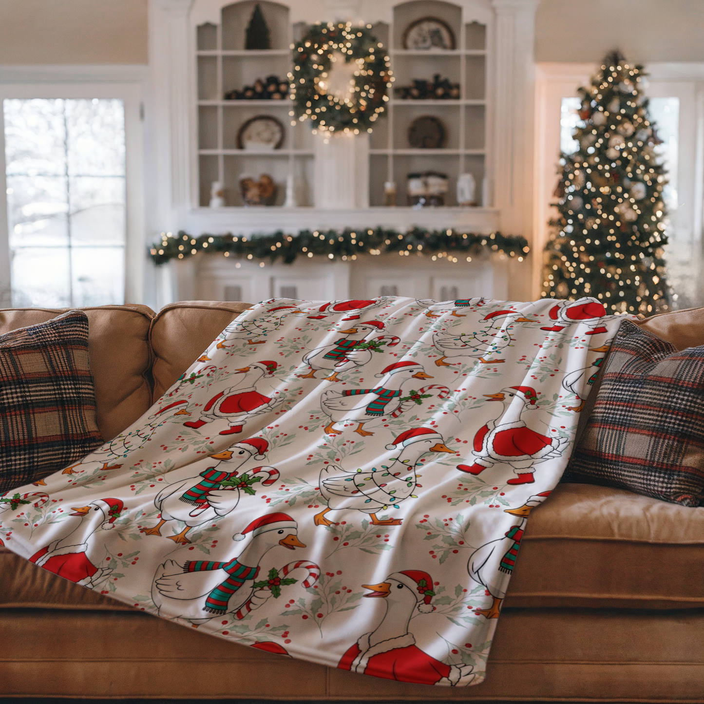 Festive Christmas Goose Velveteen Plush Blanket – Cozy Holiday Throw for Farmhouse Fun