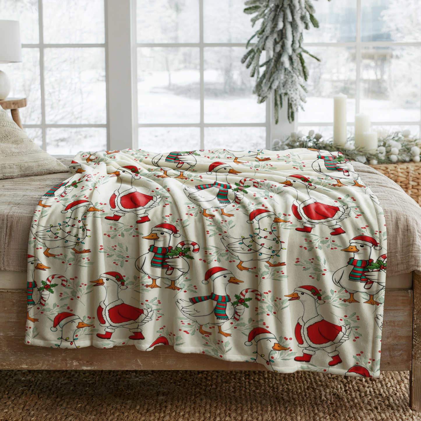 Festive Christmas Goose Velveteen Plush Blanket – Cozy Holiday Throw for Farmhouse Fun