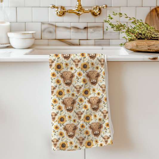 Sunflowers & Fluffy Cows Tea Towel